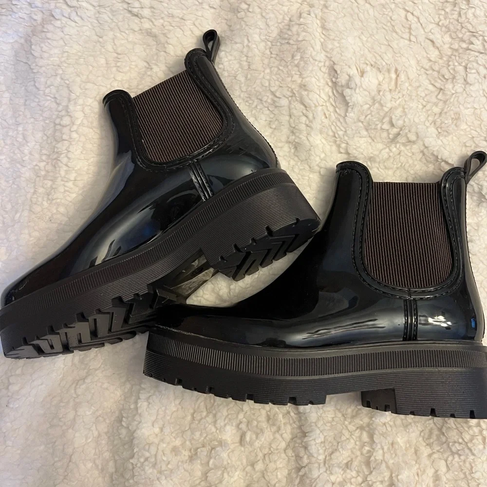 Dark Brown Women's Chelsea Rain Boots - Picture 5 of 5